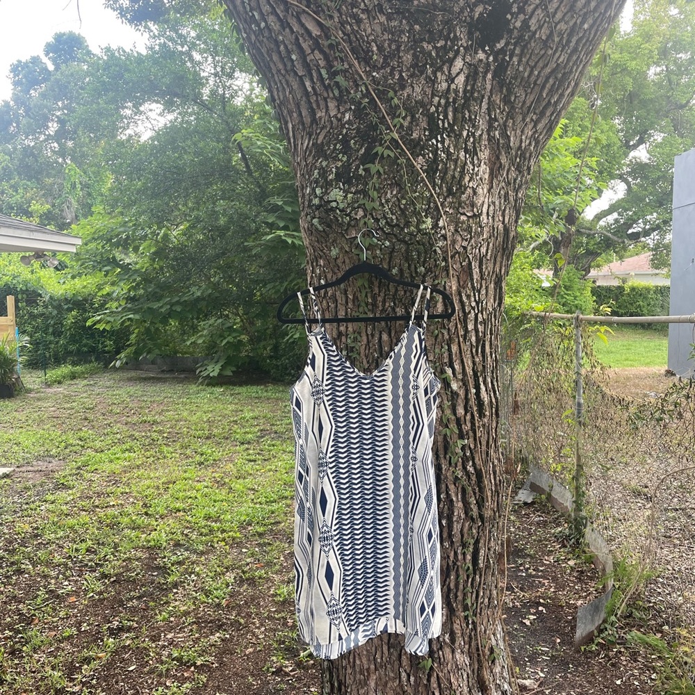 Sun dress, Navy blue with white